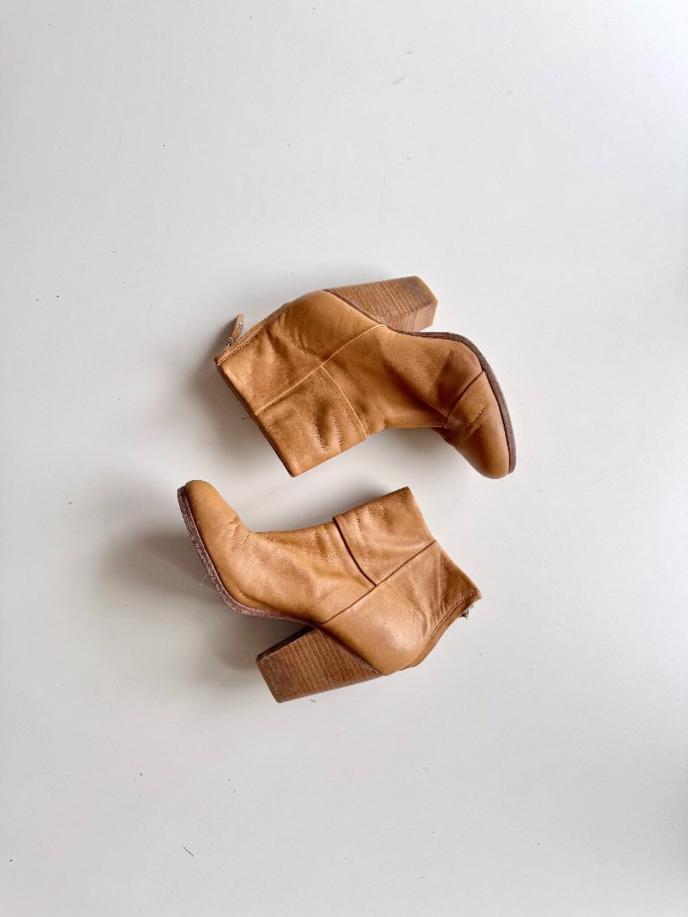 RAG & BONE Newbury Tan Brown Leather Block Heel Ankle Boots, Size 38.5